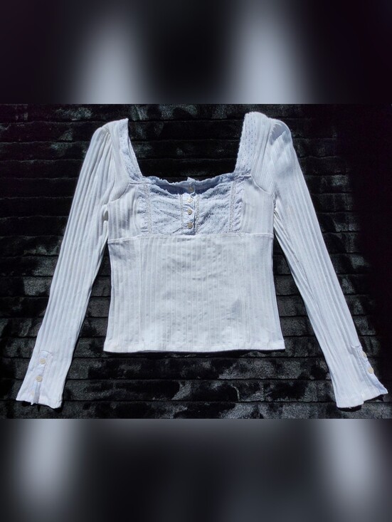 Free People Tops - Free‎ People Sugar Sugar White Ribbed Long Sleeve Top Size LARGE